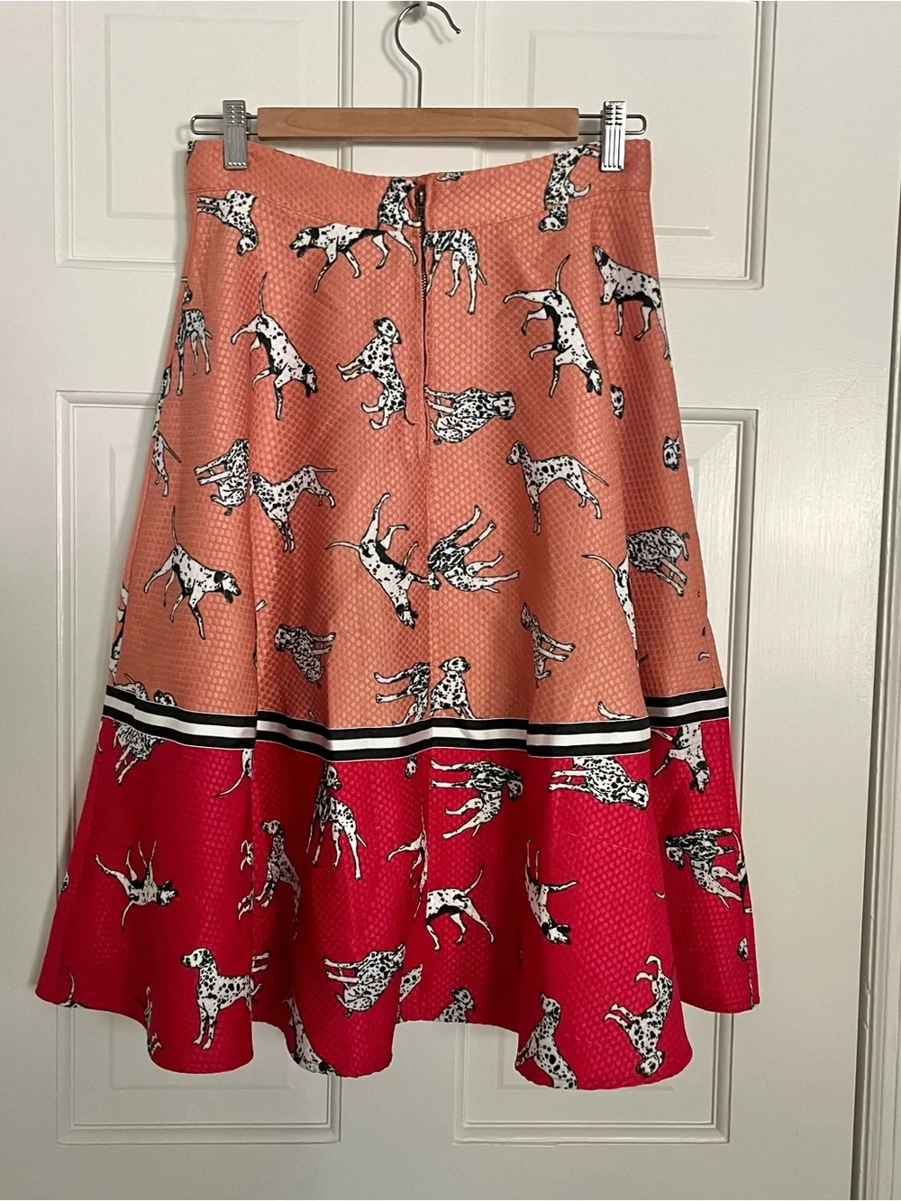 Hutch Dalmatian Print Two-Tone A-Line Skirt in Coral and Red